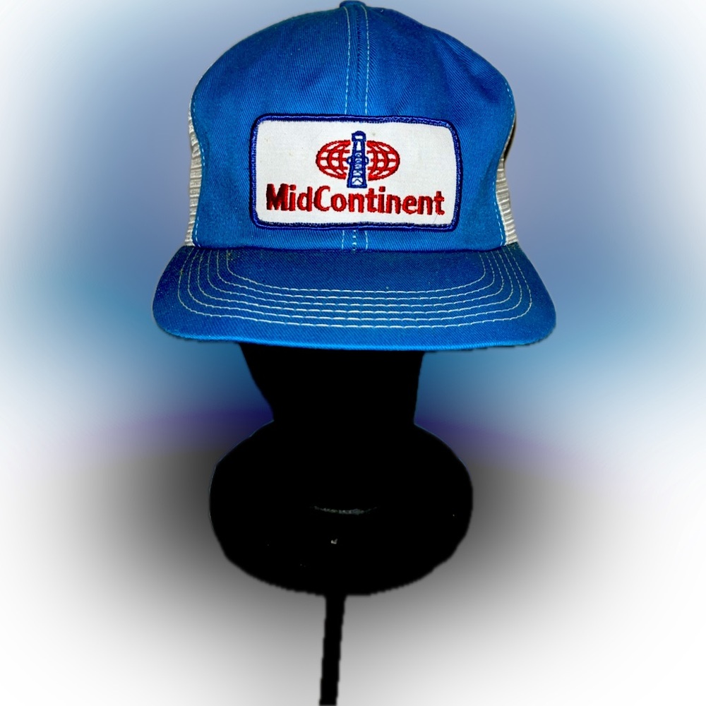 Vintage MidContinent Oilfield Trucker Hat Blue White Meah Snapback K-Brand